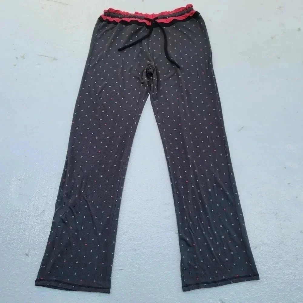 KENSIE LOUNGE PANT PAJAMA Charcoal Gray Pink Stretch COZY PJ PANTS $38 S